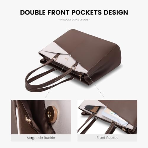 LOVEVOOK Laptop Tote Bag for Women, Office Work Bag Briefcase fit for 15.6 inch Laptop, Large Capacity Teacher Computer Bag Handbag Coffee/Beige - color: Coffee/Beige 15.6 Inch, size: 15.6 inch