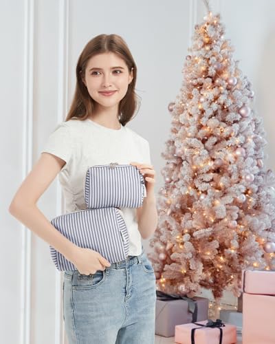 Narwey Small Striped Makeup Bag for Purse Mini Cosmetic Bag Travel Makeup Pouch Zipper Pouch Cute Make up Bags with Compartments for Women Girls (Greyish Blue Stripe, Small) - color: A-Greyish Blue Stripe, style: Small