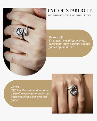 Turquoise Jewelry for Women - Sterling Silver Turquoise Rings Vintage Adjustable Sunflower Dragonfly Butterfly Spoon Ring Victorian Style Boho Antique Flower Thumb Statement Rings Jewelry Gifts for Women - color: All-Seeing Celestial Star Spoon Ring