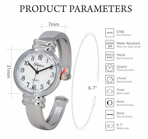 Women's Classic Easy Read Bangle Cuff Watch - color: Silver