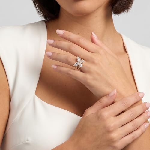 Cross Ring 14K Gold Plated 925 Silver with CZ, Stackable Rings - color: Butterfly 14K Gold, size: 8