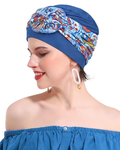 Chemo Headwear for Women Cancer Patients Lightweight Head Coverings for Hair Loss Seasonal - color: Blue Blue