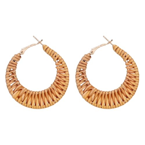 Boho Handwoven Rattan Hoop Earrings, Summer Beach Rattan Earrings Cute Hoop Dangle Drop Lightweight Bohemian Weaving Jewelry for Women Fashion Travel Essentials