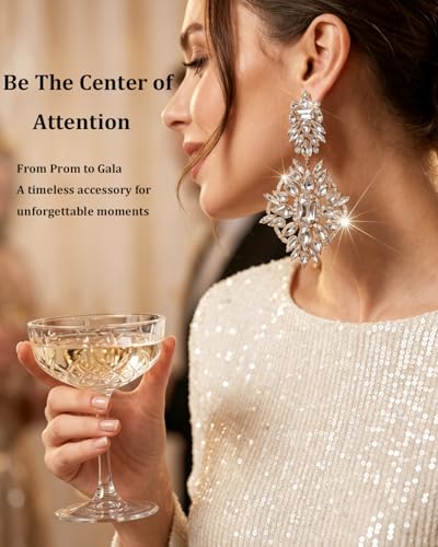 Silver Chandelier Earrings for Women Trendy, Oversized Big Crystal Rhinestone Statement Earrings Dangling Formal Pageant Earings Drag Queen Jewelry - color: Gold