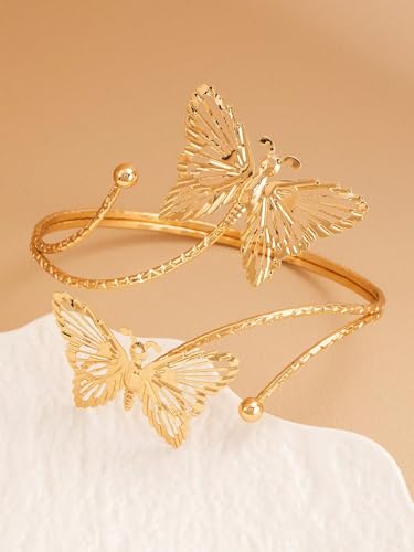 Gold Arm Cuff Bracelet Adjustable Upper Arm Cuff Bangle Butterfly Flower Bracelet Summer Beach Essentials Jewelry for Wome - style: gold butterfly
