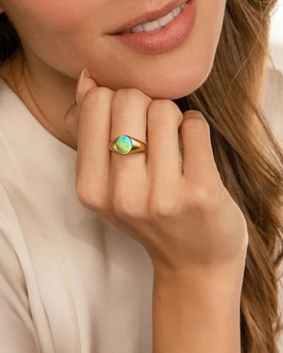 YeGieonr Mood Ring for Women, Non-Tarnish Gold Plated Stainless Steel Color Changing Ring, Dainty Stackable Rings for Women, Emotional Mood Sensing Jewelry Gift - color: gold