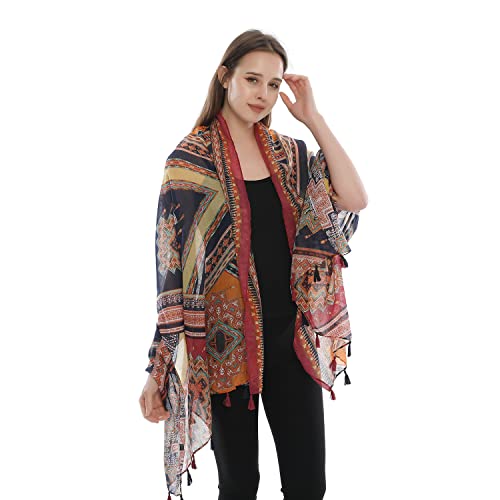 Yeieeo Boho Scarf for Women Lightweight Floral Printed Scarf Fall Winter Fashion Fringed Shawl - color: Floral 12