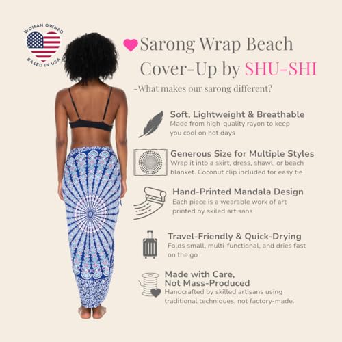 SHU-SHI Sarong Wraps for Women Long Beach Cover ups Pareo Bathing Suit Wrap Skirt Mandala Sarongs Coverup - color: Blue/Pink/Turquoise