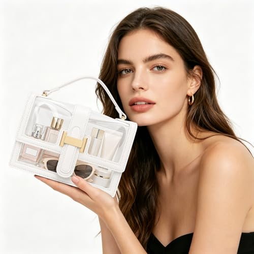 KKXIU Crossbody Bags for Women - Top Handle Purses for Lady, Leather Handbags Shoulder Clutch with Adjustable Shoulder Strap - color: Clear White