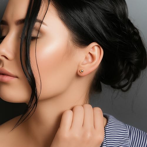Kezef 14K Gold Filled Ball Stud Earrings for Women - Thick 14K Gold Layer, Hypoallergenic for Sensitive Ears, Round Studs | 3mm-9mm - style: 6mm