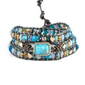 YGLINE Boho Handmade Wrap Leather Tube Crystal Stone Bracelet for Women - color: 3 wrap-blue