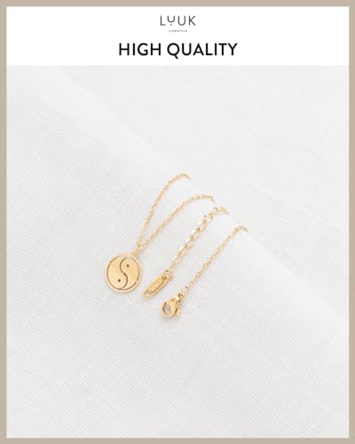 LUUK LIFESTYLE Minimalist necklace with rainbow pendant, HAPPINESS slogan card, symbol of diversity, waterproof stainless steel, gift for women, trendy, chic, silver - color: Gold, size: Yin Yang