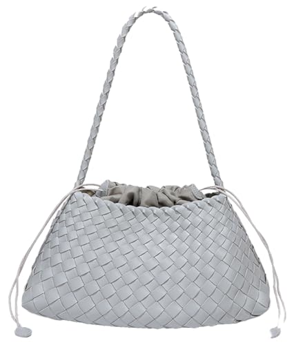 Woven Hobo Bags for Women Suede Woven Tote Bag Trendy Bucket Purse Underarm Shoulder Bag Vintage Tote Handbag Clutch Purses - color: Grey