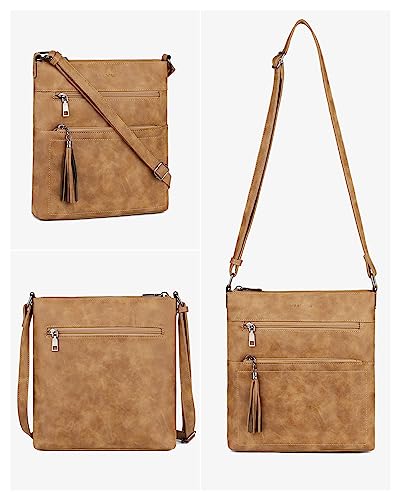 MASINTOR Crossbody Purses for Women, Multi Pocket Casual Crossbody Bag, Adjustable Strap Shoulder Bag with Tassel - color: Retro Millet Brown