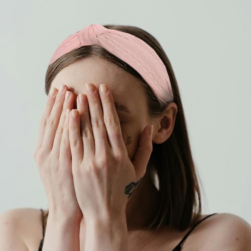 Ondder Top Knot Headband for Women Pink Fabric Non Slip Fashion Wide Knotted Headbands Hair Accessories for Women Girls - color: Pink