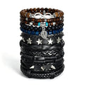 Punk Braided Leather Bracelets for Men Women Gothic Wood Beaded Tribal Wrap Wristband Grunge Emo Multilayer Adjustable Mens Bracelet in Black Brown Fathers Day Gift - color: Star