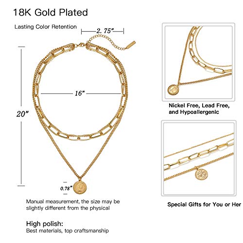 6PCS Layered Gold Necklaces for Women Trendy, 18K Gold Plated Cross Pendant Necklace Set, Vintage Chunky Gold Necklace Stack for Women Jewelry Gifts - style: Chunky Layered Necklace