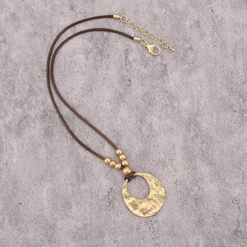GelConnie Leather Necklaces Turquoise Long Boho Necklaces for Women Brown Chunky Circle Pendant Chocker Necklace Gold Sweater Necklace - style: Western Choker Necklace