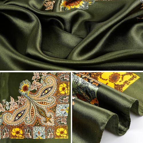 Pistha Head Scarf Bandana for Women, Satin Scarf for Hair, Large Square Silk Bandana Headscarf for Women and Men 35 Inch - style: Classic-green
