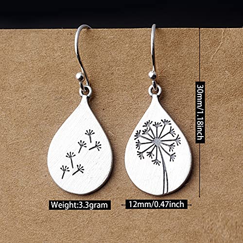 Handmade Lightweight 925 Sterling Silver Dandelion Dangle Drop Earrings for Women Teen Girls Water Drop Vintage Silver Flower Mountain Tree Dangle Earrings Jewelry Gifts for Mom Lover - color: Silver 3