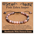 468Handmade Adjustable Natural Gemstone Crystal Bracelet Healing Power Energy Inspirational Gifts with Card for Unisex - color: 07-Pink Zebra Jasper(Relax mood), size: 6mm