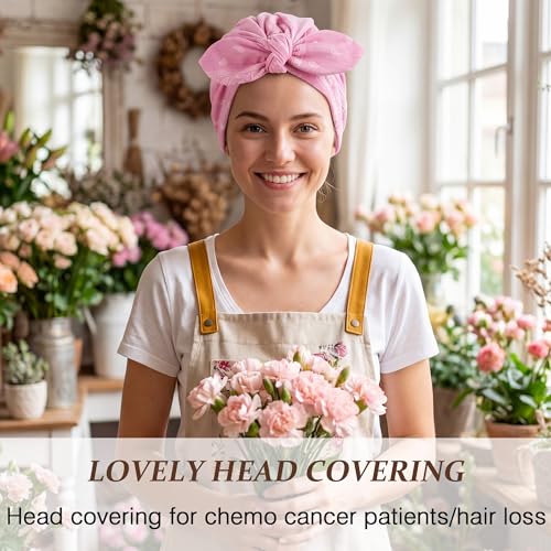 Ababalaya Satin Lined Beanies for Women Chemo Headwear Silky Lined Cotton Sleeping Cap - color: Pink