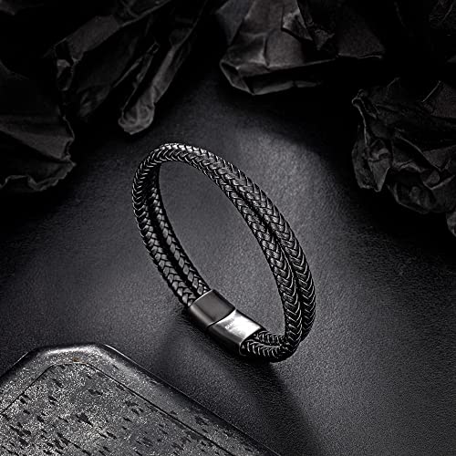 murtoo Mens Bracelet Leather Braided, Brown and Black Leather Bracelet for Men - color: Black, size: 8.46"