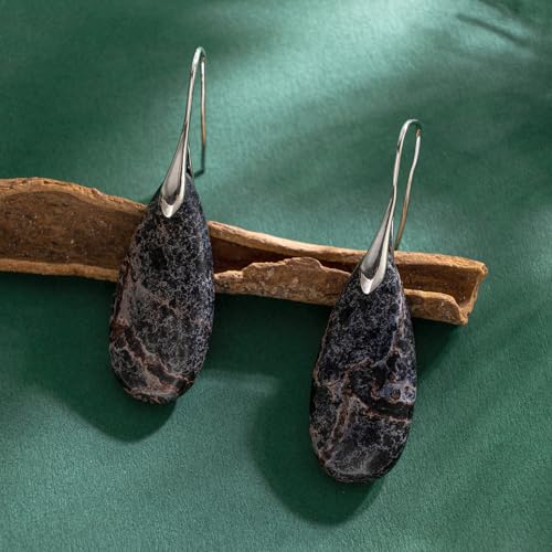 SELOVO Stone Fishhook Dangle Drop Earrings Statement Earrings for Women Stone - color: Dark Gray-Silver Color Hook