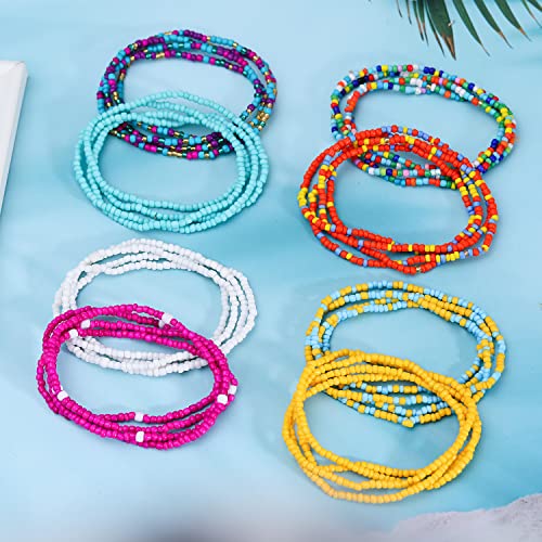 TOBENY SHIWE 24PCS Waist Bead Chains for Women Colorful Summer Body Chains Belly Beads Bikini Jewelry Chains Bead Waist Chains Set - style: Style C