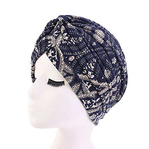 beauty YFJH Women's Cotton Turban Head Wrap Cancer Chemo Beanies Cap Headwear Cap Bonnet Hair Loss Hat - color: Beige Navy Insect