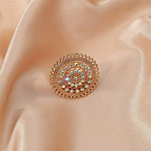 Dtja Vintage Big Round Statement Ring for Women Girls Boho Antique Mosaic Crystal CZ Expandable Open Wrap Finger Rings Adjustable Comfort Fit Indian Bollywood Style Exaggerated Jewelry - style: Lacy
