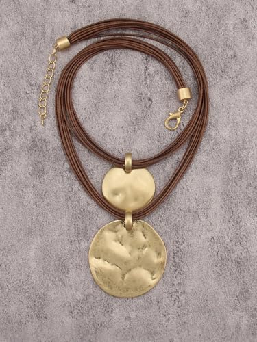GelConnie Long Necklaces for Women Boho Large Pendant Necklace Casual Bohemian Brown Leather Choker Sweater Circle Statement Stone Necklace - style: Large Gold Pendant Necklace