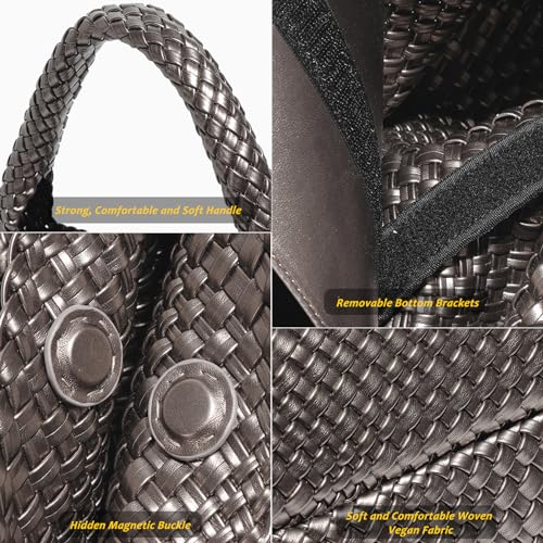 Geelyda Woven Tote Bag for Women with Purse, Fashion Shoulder Hobo Underarm Bags, Large Woven Handmade Work Commuter Day Bags - color: Silver