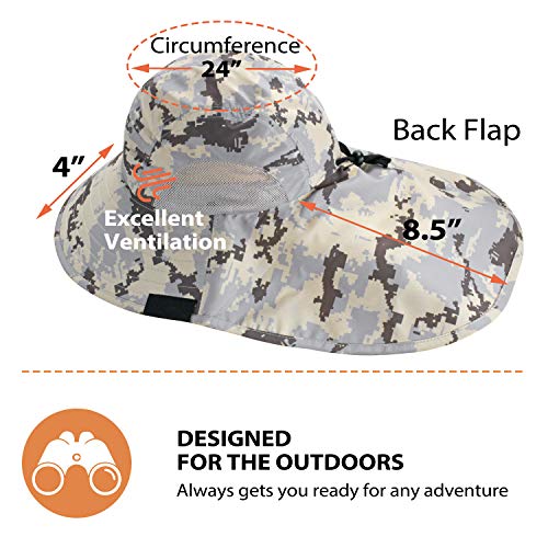 Tirrinia Wide Brim Sun Hat with Neck Flap for Men & Women, Breathable Hiking Fishing Safari Hat, Outdoor UV Protection Cap - color: Digital Gray