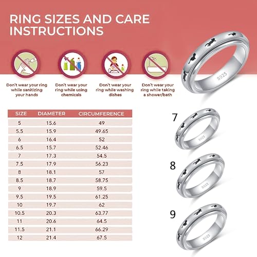 Ladytree Spinner Fidget Ring Sterling Silver Thumb Band for Women Anxiety Ring Platinum Plated Worry Stress Relief Just Breathe Boredom ADHD Autism Rings Boho Jewelry Gift - color: C-cats