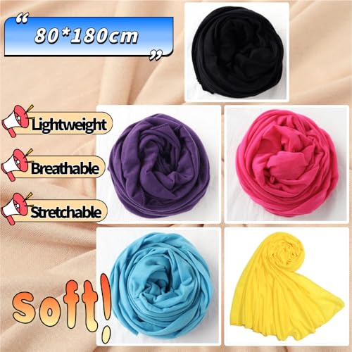 Head Wraps for Black Women, Breathable Headwrap Soft Long Hair Wraps Wide Headscarves for Locs Braids - color: 5pcs-(black,purple,rose Red,yellow,sky Blue)