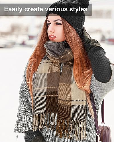 Loritta Womens Scarf Fashion Long Plaid Shawls Wraps Big Grid Winter Warm Lattice Large Scarves Gifts - color: R-khaki Beige Lattice