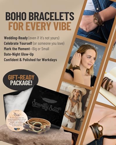 SPUNKYsoul Buckle or 5 Wrap Leather Circle Bracelet - Handmade Adjustable Leather Wrap Bracelet for Women & Men, Unique Distressed Stackable Jewelry with Symbolic Circle for Everyday Wear & Gifting - style: Women's Brown