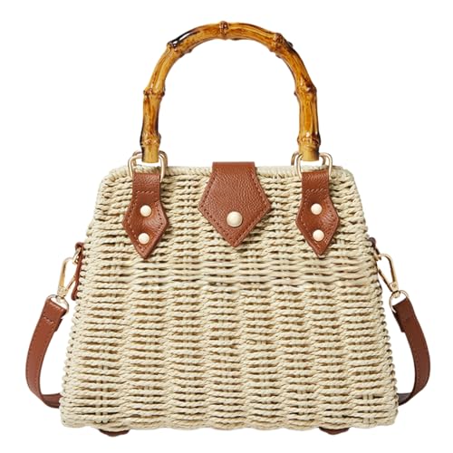 ZIDE Straw Crossbody for Women Woven Summer Beach Handmade Wicker Rattan Bamboo Joint Bag Boho Satchel for summer Holiday - color: Beige