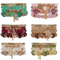 Bohemian Bracelet Sets for Women - 4-Pack Stackable Stretch Bead Bracelets with Black＆White Crystal & Gold Accessories, Multi-Layer Boho Jewelry - color: 6pack sets