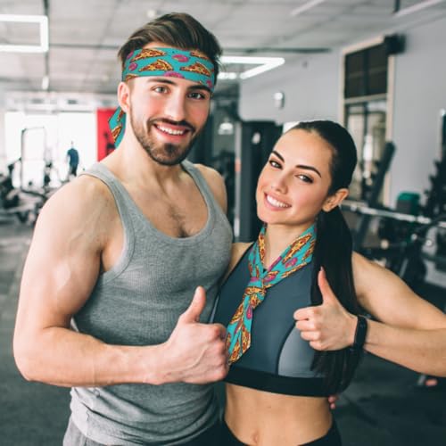 Sports Tie Headband Bandana Running Athletic Sweat Band Elastic Adjustable Sport Head Tie for Men Women Head Ties Ninja Tie Headbands Tennis Sweatbands Soccer Basketball Teams Running Head Band - color: Funny pizza donuts