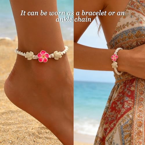 Long tiantian Gold Anklet Bracelet for Women Flower Anklet Summer Beach Vacation Jewelry Gift Boho Chic Foot Chain - color: red