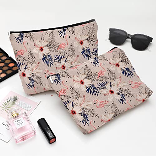 Cute Makeup Bag for Purse Canvas Waterproof Funny Cosmetic Bags for Women Zipper Travel Toiletry Pouch-Flamingo Makeup Bags-Beige - color: Flamingo Makeup Bags-Beige