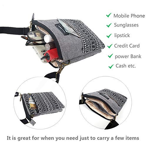 Roomy Cell Phone Purse Wallet Canvas Small Crossbody Purse Bags with Shoulder Strap For Women teen girlsl | Roomy - color: P-black and Gray
