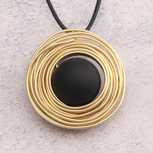 Bohemian Women's Leather Long Pendant Necklace Sweater necklace Adjustable Retro Woven Handmade Jewelry - color: Black round ball