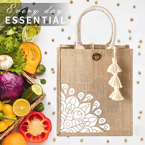 itgowisa Jute Beach Bag for Women, Burlap Beach Tote Bag with Tassel Pocket, Summer Gift for Vacation, Pool, Cruise & Grocery | Jute material - color: White Tassel B