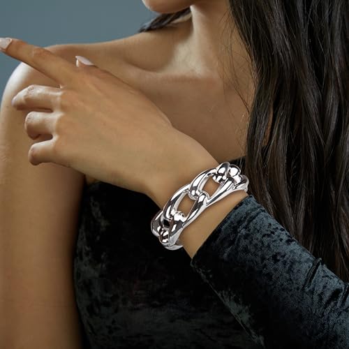 SPUNKYsoul Chain Link Buckle With Rhinestones Cuff Bracelet in Gold, Silver Rose Gold and Gun Metal for Women - style: "Athena" Chunky Silver