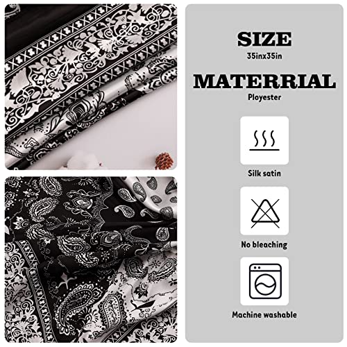 NZKNP Silk-Like Head Scarf - Women's Bandana Wraps - color: 32-black and Beige, size: 35"*35"