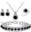 Paxuan 4pcs Cubic Zirconia Wedding Jewelry Sets for Bride Bridesmaid Cubic Zirconia Pendant Necklace Earrings Link Tennis Bracelet Open Ring Set for Women - color: Platinum Plated Black Cubic Zirconia