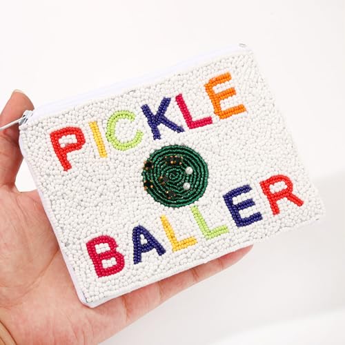 Pickleball Beaded Coin Purse Pouch Game Day Pickle Baller Zipper Wallet Pouch Small Cute Pickleball Sports Accessory Gift Idea for Pickleball Fans - style: Pickleball Bead Coin Purse